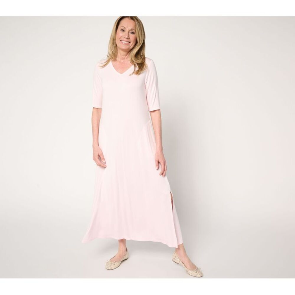 SUNNYLiFE Women's Plus Sz Dress 4X Rayon Spandex Elbow Sleeve Maxi Pink A683740